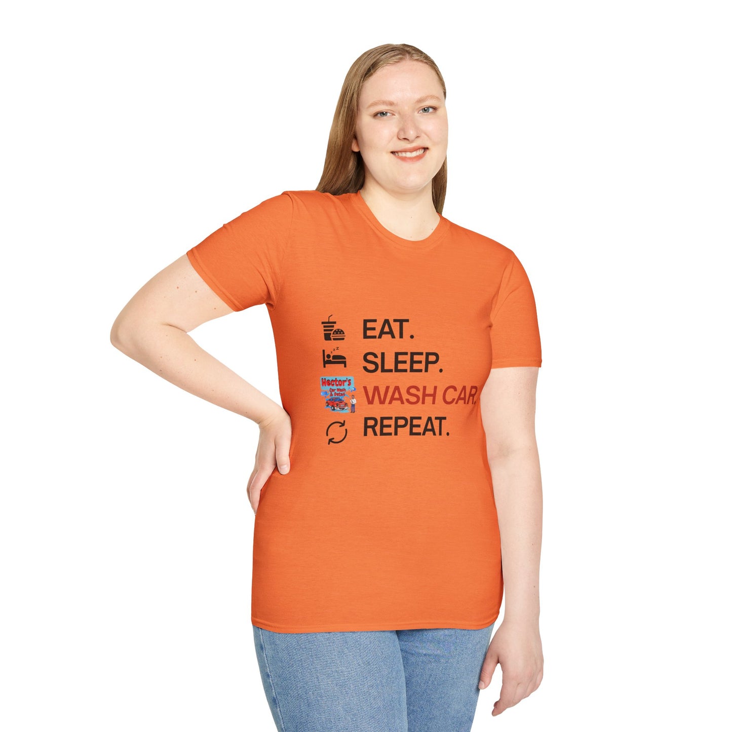 Hector's 'Eat Sleep Wash Car Repeat' (Black Lettering) Unisex Soft Style T-Shirt
