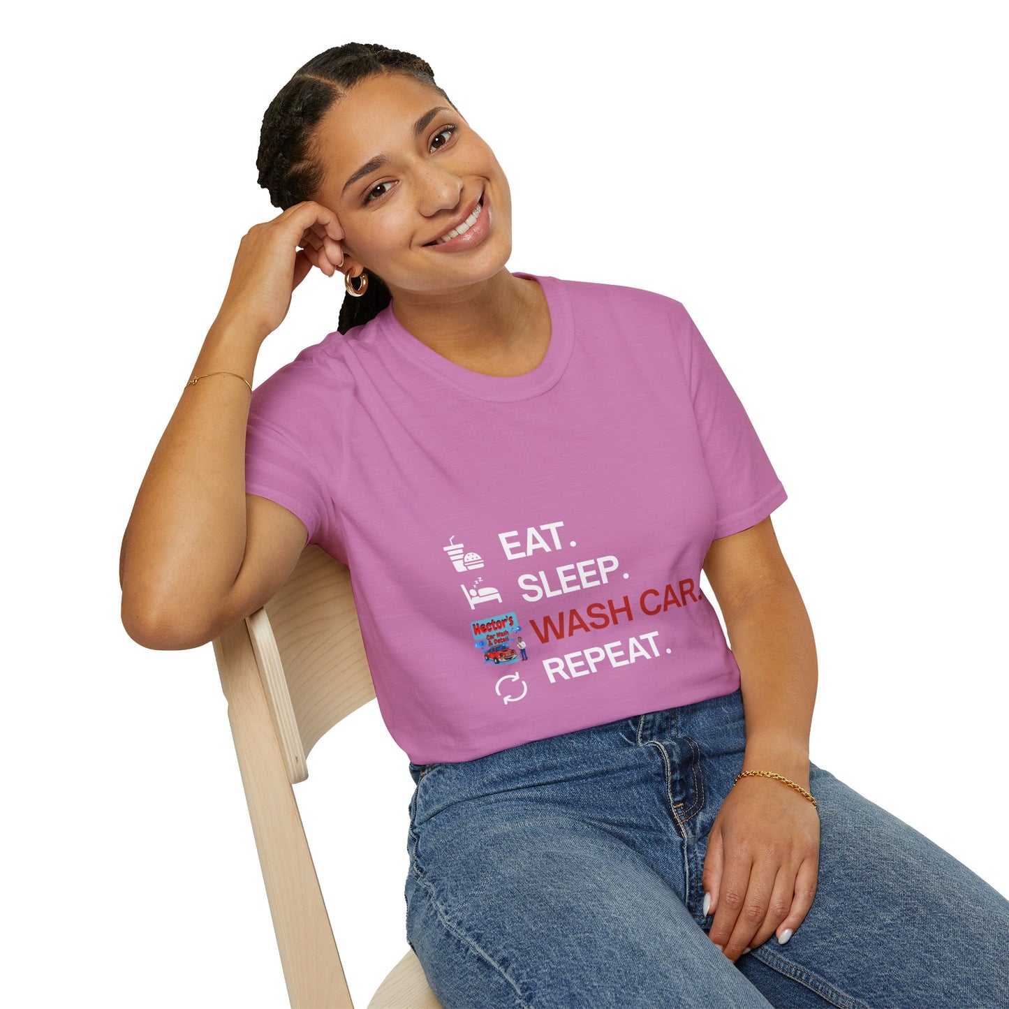 Hector's 'Eat Sleep Wash Car Repeat' Unisex Soft Style T-Shirt