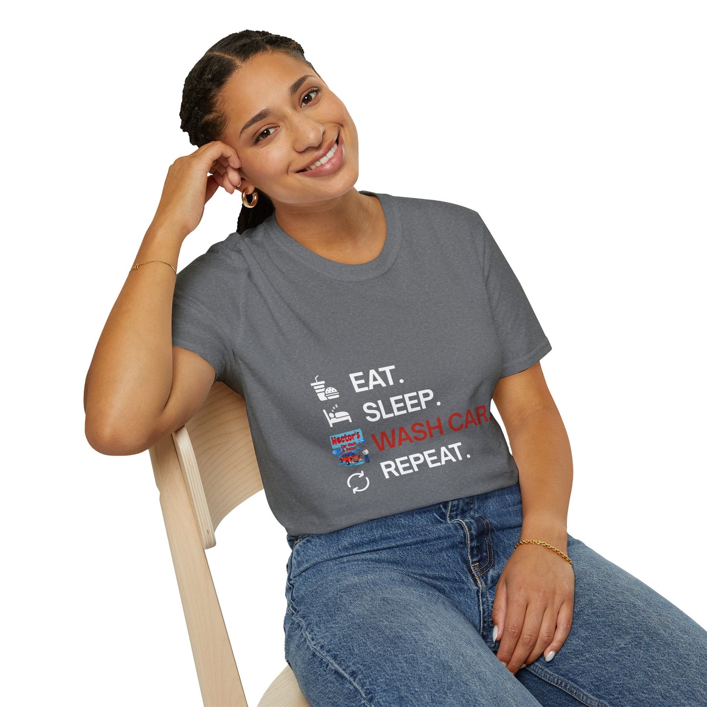 Hector's 'Eat Sleep Wash Car Repeat' Unisex Soft Style T-Shirt