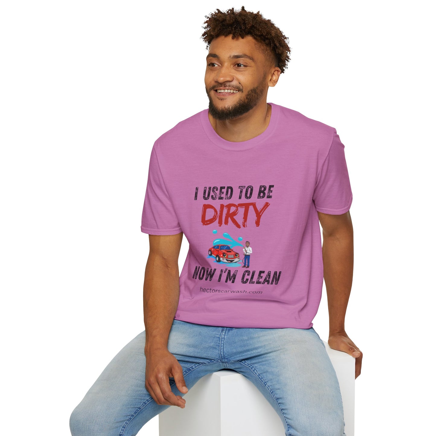 Hector's 'I Used to Be Dirty, Now I'm Clean' (Black Lettering) Funny Car Wash Unisex Soft Style T-Shirt