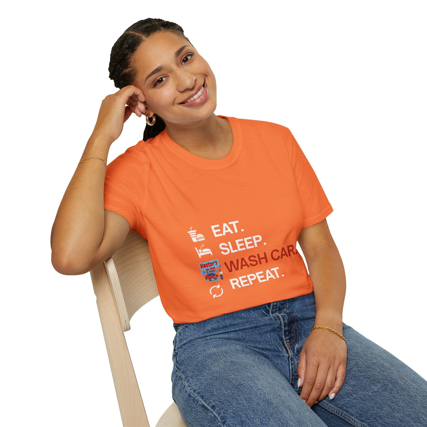 Hector's 'Eat Sleep Wash Car Repeat' Unisex Soft Style T-Shirt