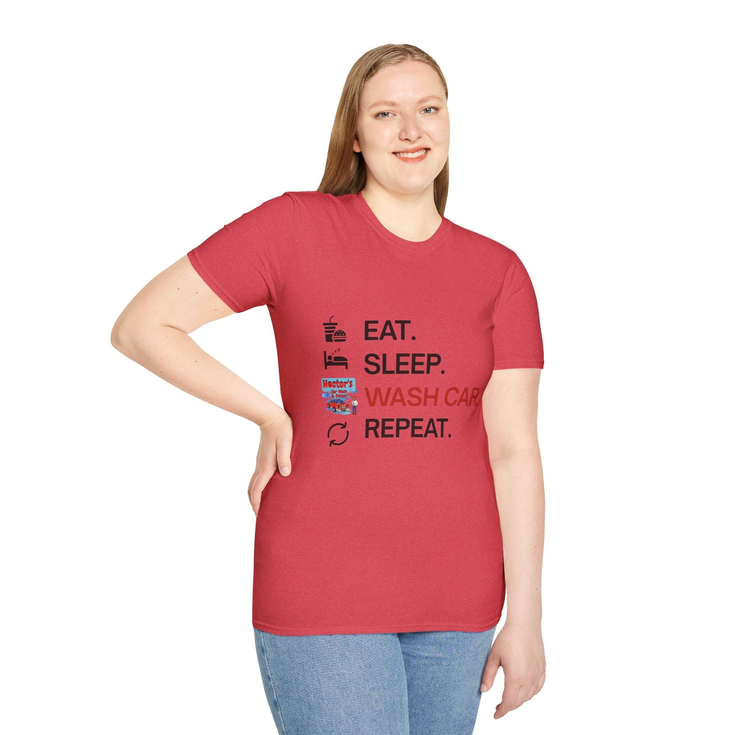 Hector's 'Eat Sleep Wash Car Repeat' (Black Lettering) Unisex Soft Style T-Shirt