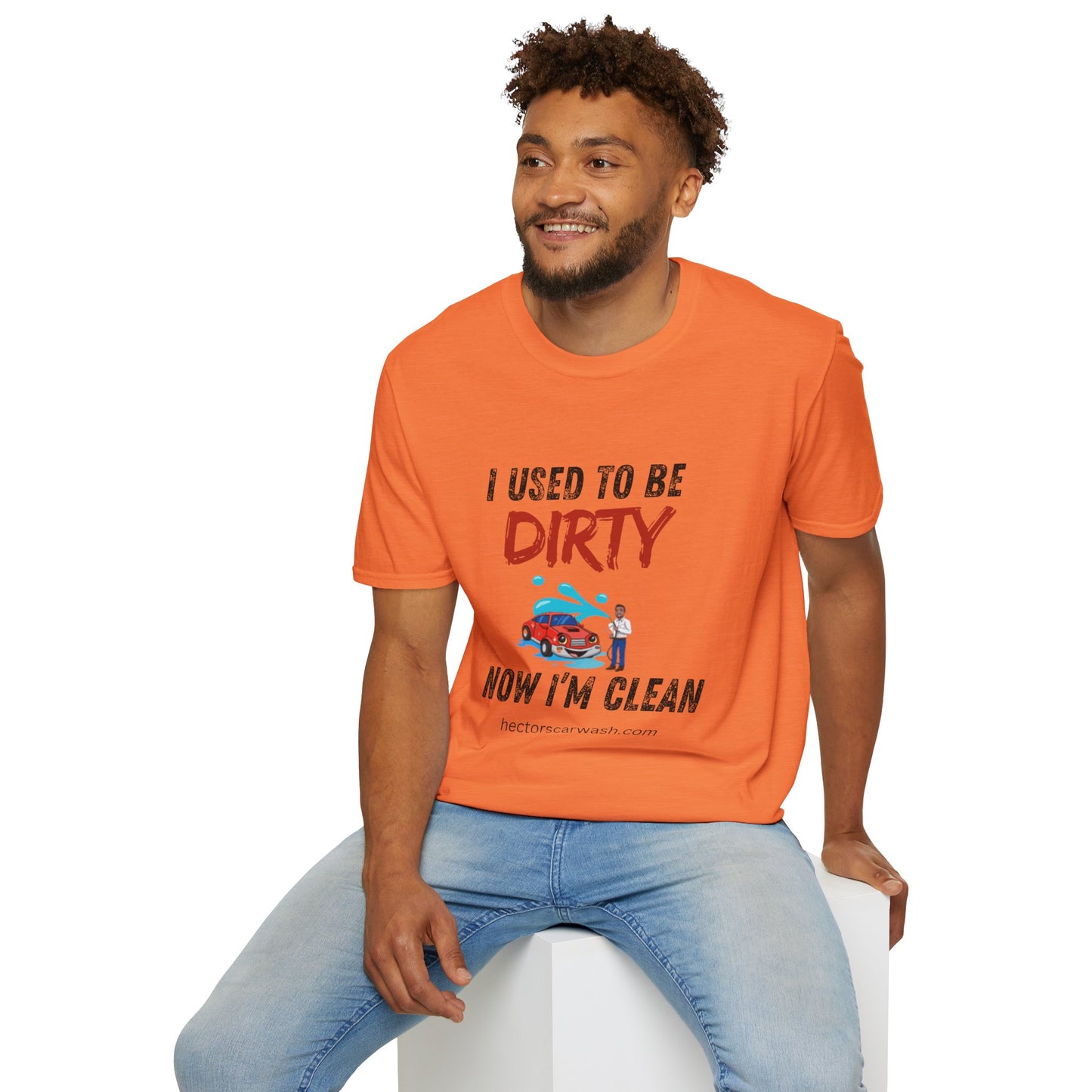 Hector's 'I Used to Be Dirty, Now I'm Clean' (Black Lettering) Funny Car Wash Unisex Soft Style T-Shirt