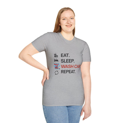 Hector's 'Eat Sleep Wash Car Repeat' (Black Lettering) Unisex Soft Style T-Shirt
