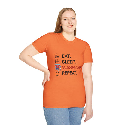 Hector's 'Eat Sleep Wash Car Repeat' (Black Lettering) Unisex Soft Style T-Shirt