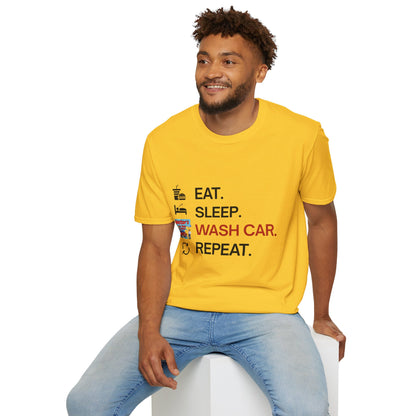 Hector's 'Eat Sleep Wash Car Repeat' (Black Lettering) Unisex Soft Style T-Shirt