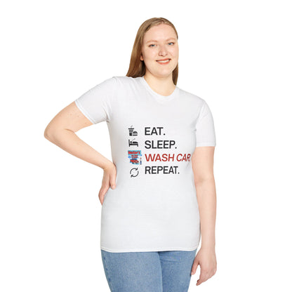 Hector's 'Eat Sleep Wash Car Repeat' (Black Lettering) Unisex Soft Style T-Shirt
