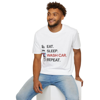 Hector's 'Eat Sleep Wash Car Repeat' (Black Lettering) Unisex Soft Style T-Shirt