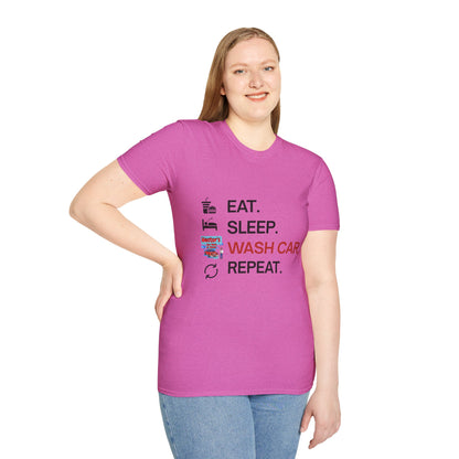 Hector's 'Eat Sleep Wash Car Repeat' (Black Lettering) Unisex Soft Style T-Shirt