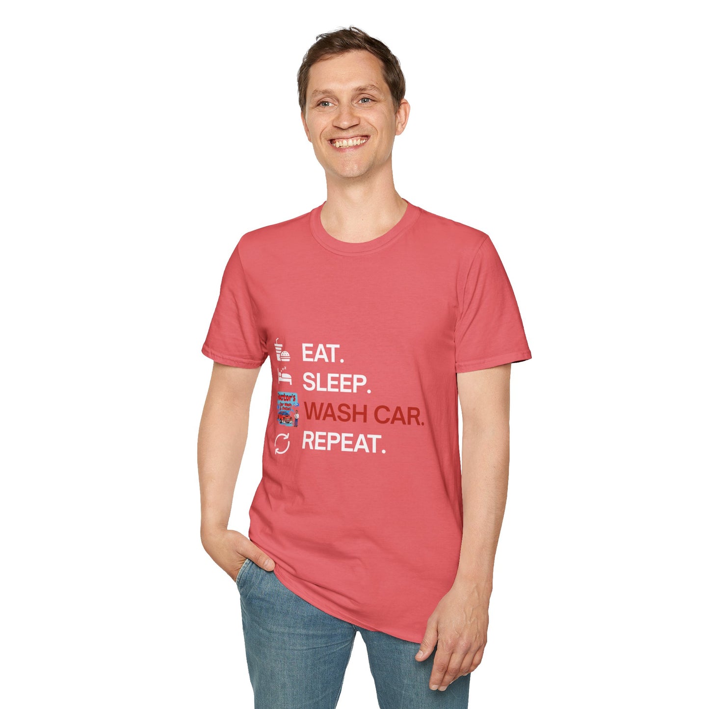 Hector's 'Eat Sleep Wash Car Repeat' Unisex Soft Style T-Shirt