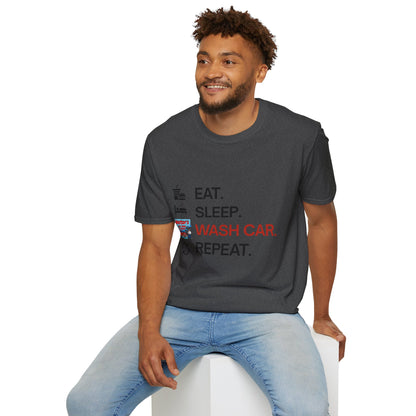 Hector's 'Eat Sleep Wash Car Repeat' (Black Lettering) Unisex Soft Style T-Shirt