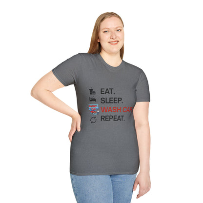 Hector's 'Eat Sleep Wash Car Repeat' (Black Lettering) Unisex Soft Style T-Shirt