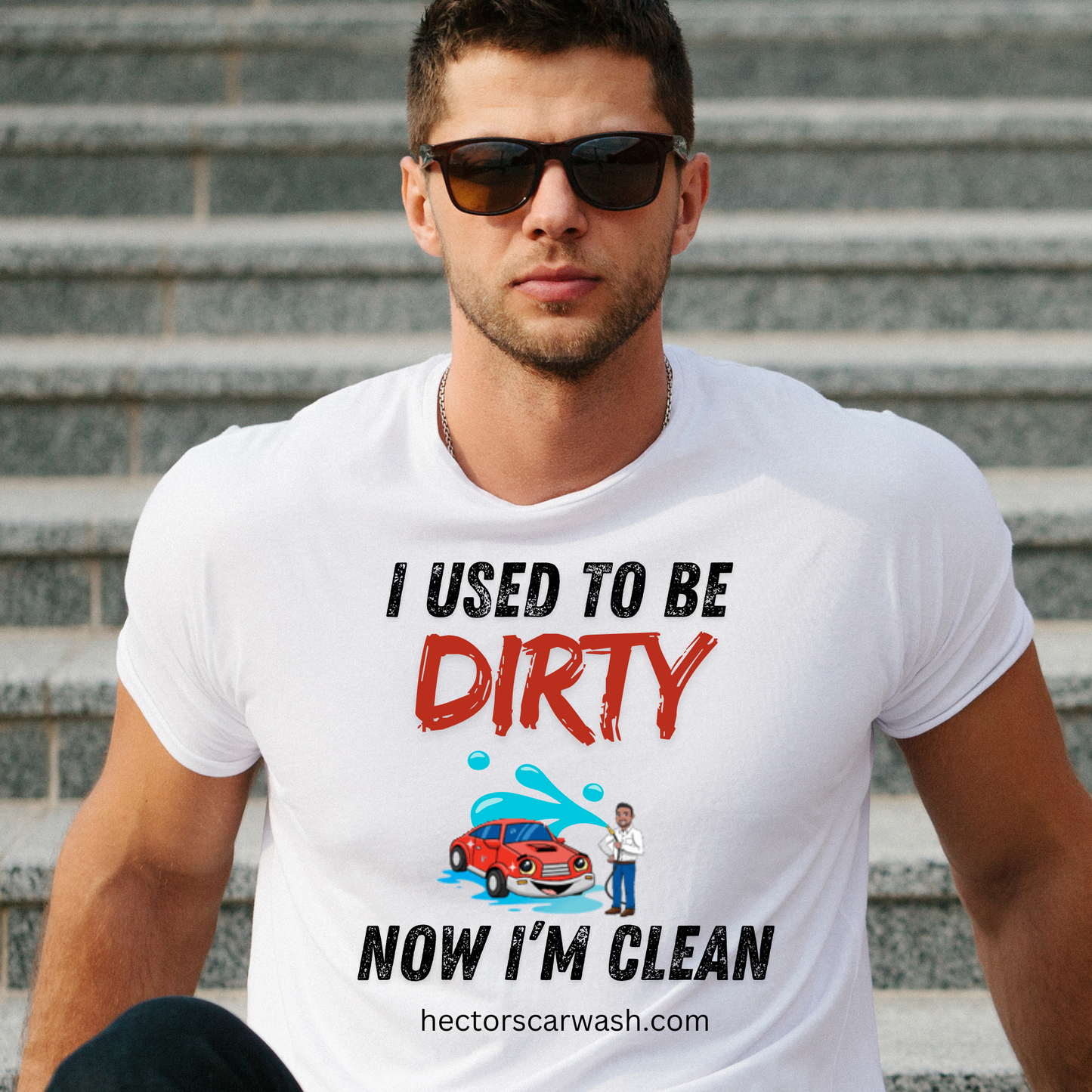 Hector's 'I Used to Be Dirty, Now I'm Clean' (Black Lettering) Funny Car Wash Unisex Soft Style T-Shirt