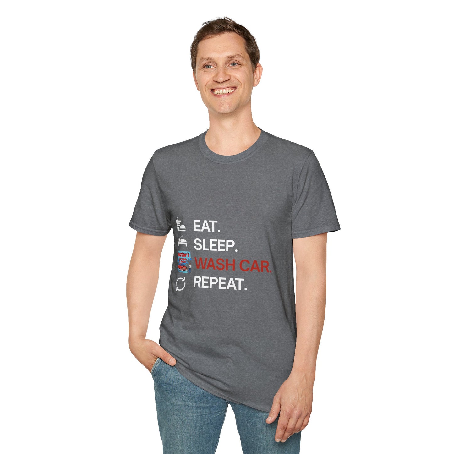 Hector's 'Eat Sleep Wash Car Repeat' Unisex Soft Style T-Shirt