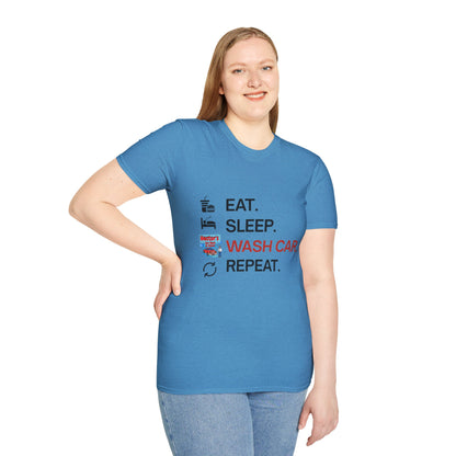 Hector's 'Eat Sleep Wash Car Repeat' (Black Lettering) Unisex Soft Style T-Shirt