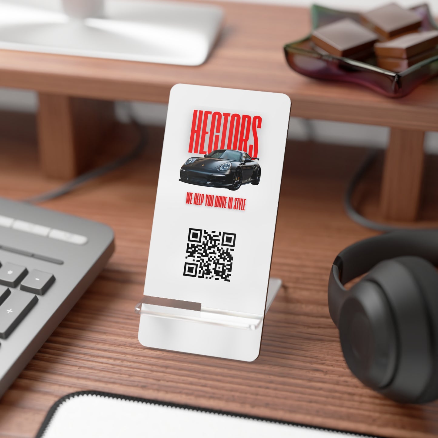 Stylish Smartphone Display Stand with QR Code - Perfect for Car Enthusiasts