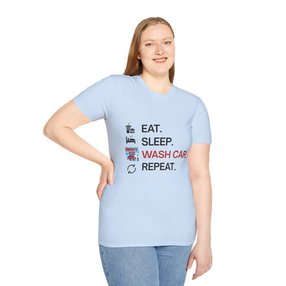 Hector's 'Eat Sleep Wash Car Repeat' (Black Lettering) Unisex Soft Style T-Shirt