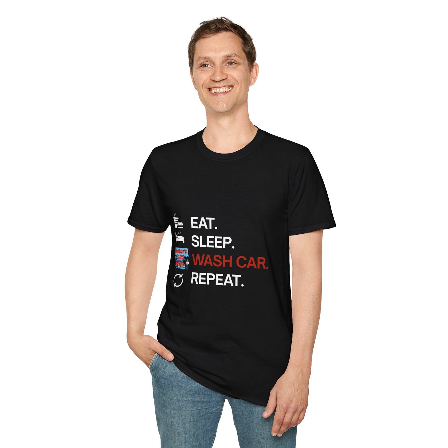 Hector's 'Eat Sleep Wash Car Repeat' Unisex Soft Style T-Shirt